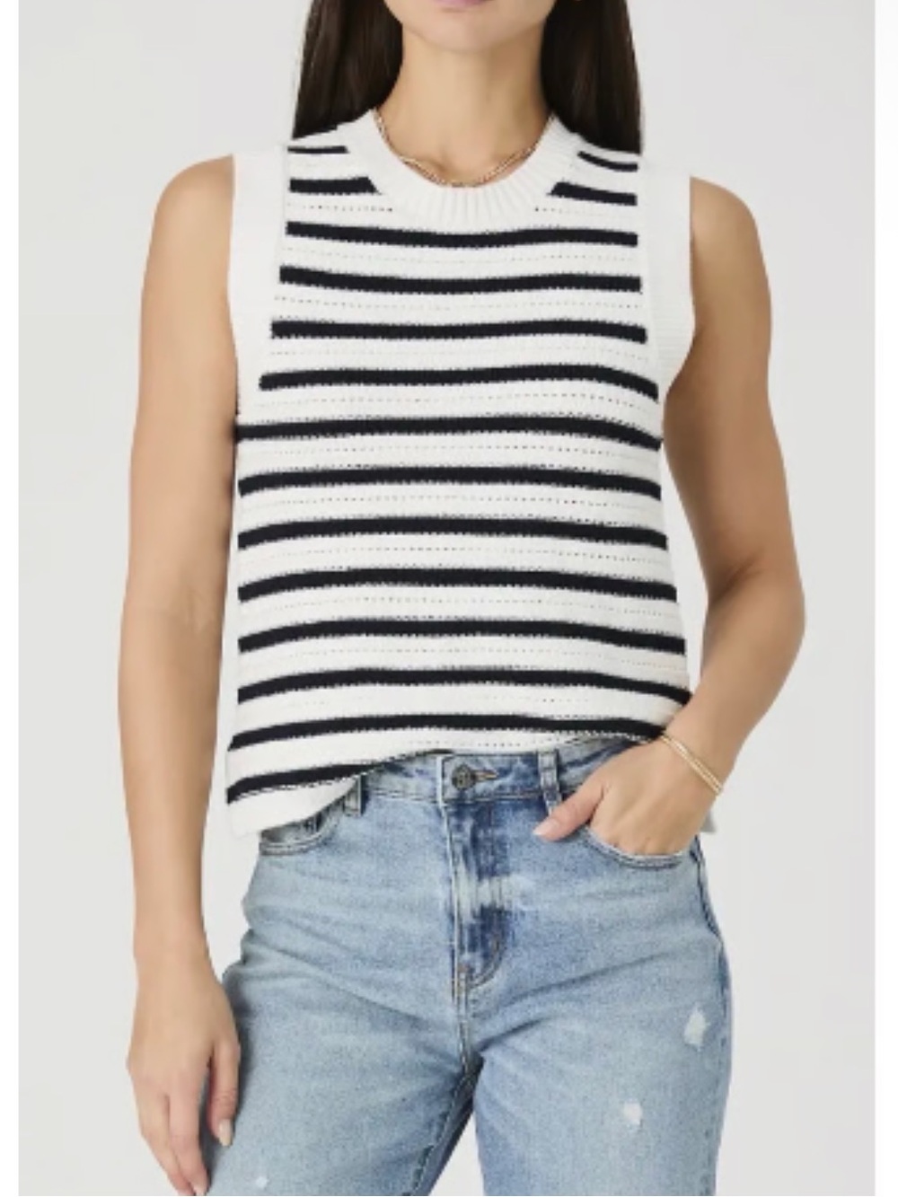 French Connection Mozart Navy and White Knit Sleeveless Top